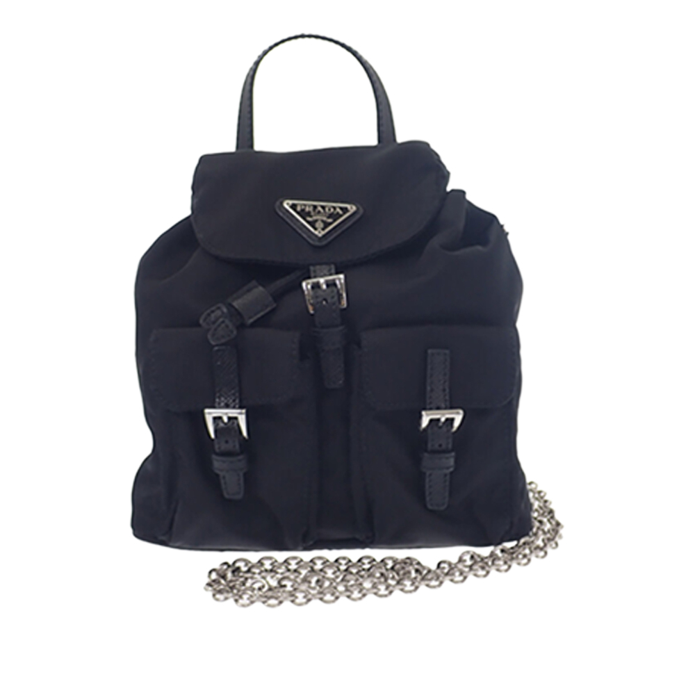 Pre-Loved Prada Mini Saffiano Trimmed Tessuto Drawstring Vela Backpack